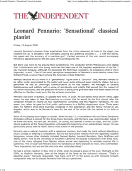 Leonard Pennario: 'Sensational' Classical Pianist