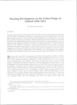 Housing Development on the Urban Fringe of Oxford 1850-1914