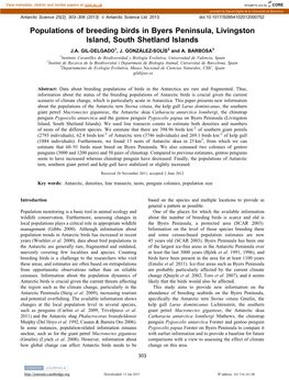 Populations of Breeding Birds in Byers Peninsula, Livingston Island, South Shetland Islands J.A