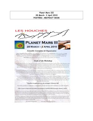 Planet Mars III 28 March- 2 April 2010 POSTERS: ABSTRACT BOOK