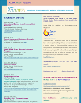 CALENDAR of Events Spring Greetings! Look Below for the Most Recent Medical Section Easter Newsletter