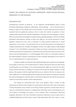 Wundt and Bühler on Gestural Expression: from Psycho-Physical Mirroring to the Diacrisis