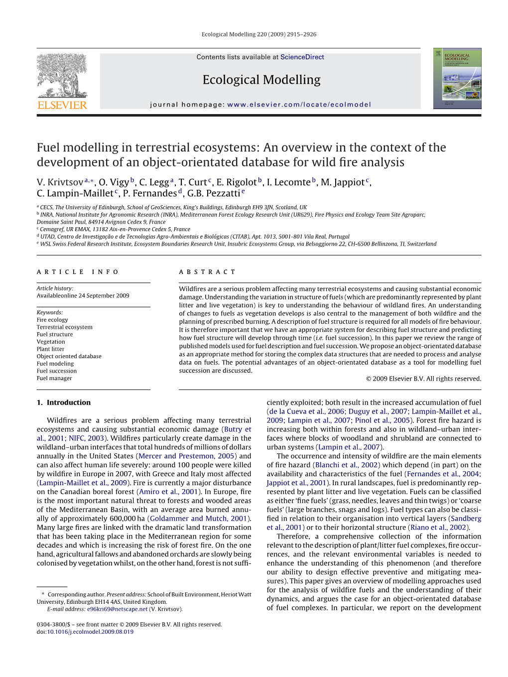 Ecological Modelling Fuel Modelling in Terrestrial