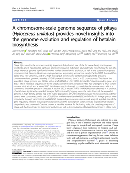 A Chromosome-Scale Genome Sequence of Pitaya