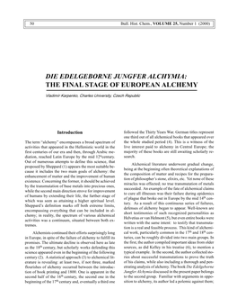 Die Edelgeborne Jungfer Alchymia: the Final Stage of European Alchemy