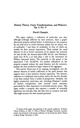 Ramsey Theory, Unary Transformations, and Webern's Op