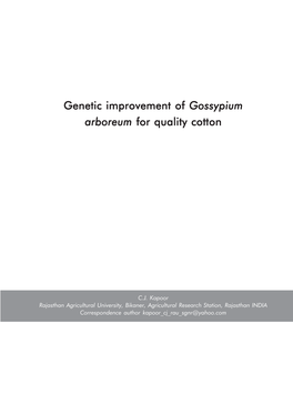 Genetic Improvement of Gossypium Arboreum for Quality Cotton
