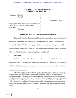 3:07-Cv-1120 (CFD) : STATE of CONNECTICUT, DEPARTMENT of : MENTAL HEALTH and ADDICTION : SERVICES, : Defendant