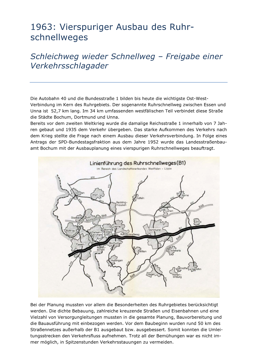 1963: Vierspuriger Ausbau Des Ruhr- Schnellweges