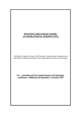 Defining Organised Crime: an Operational Perspective