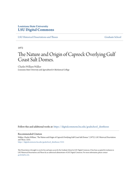 The Nature and Origin of Caprock Overlying Gulf Coast Salt Domes