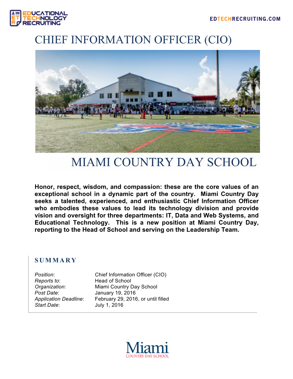 Miami Country Day School CIO Job Posting