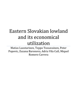 East Slovakian Lowland and Its Economical Utilization