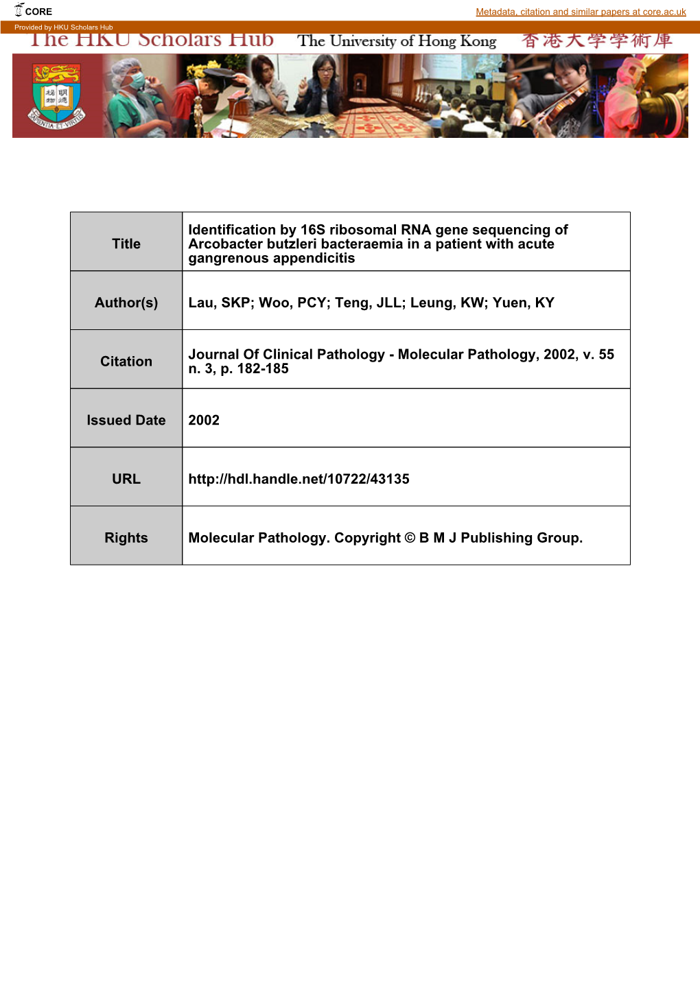 Title Identification by 16S Ribosomal RNA Gene Sequencing Of