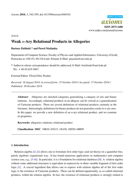 Weak N-Ary Relational Products in Allegories