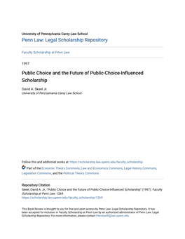 Public Choice and the Future of Public-Choice-Influenced Scholarship