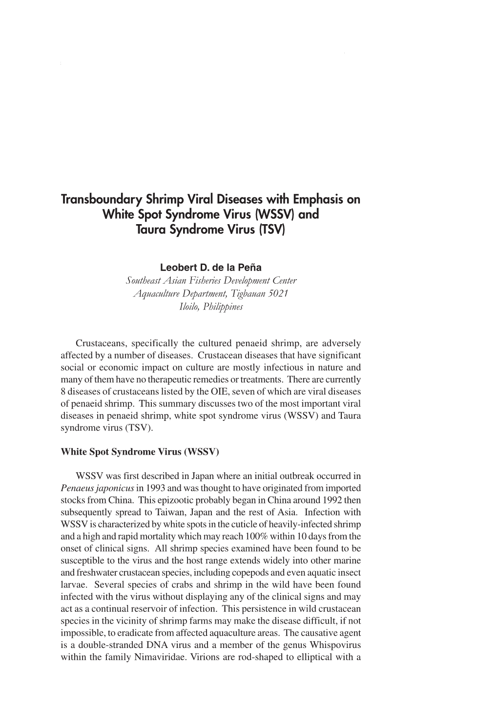 WSSV) and Taura Syndrome Virus (TSV