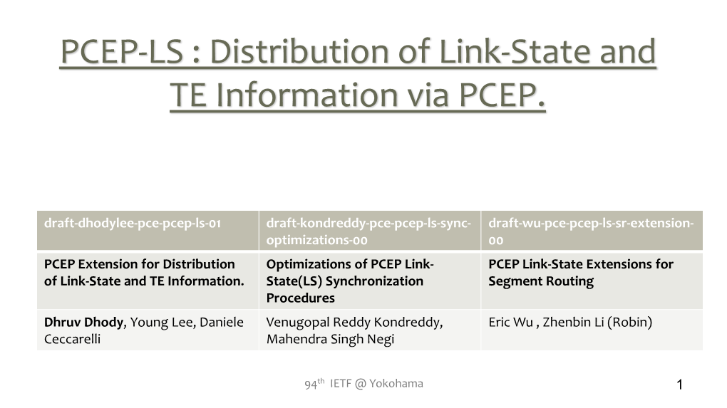 PCEP-LS : Distribution of Link-State and TE Information Via PCEP