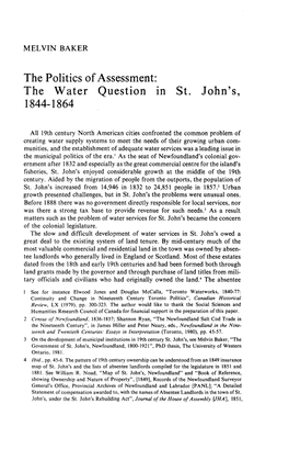 The Politics of Assessment: the Water Question in St. John's, 1844-1864