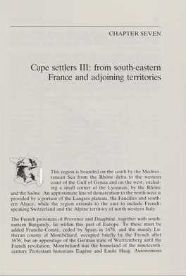 Cape Settlers III: from South-Eastern France and Adjoining Territories