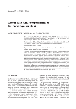 Greenhouse Culture Experiments on Kuehneromyces Mutabilis