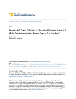 Russian Soft Power Cultivation in the United States of America: a Media Content Analysis of "Russia Beyond the Headlines"