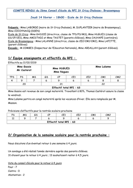 1/ Equipe Enseignante Et Effectifs Du RPI : 2