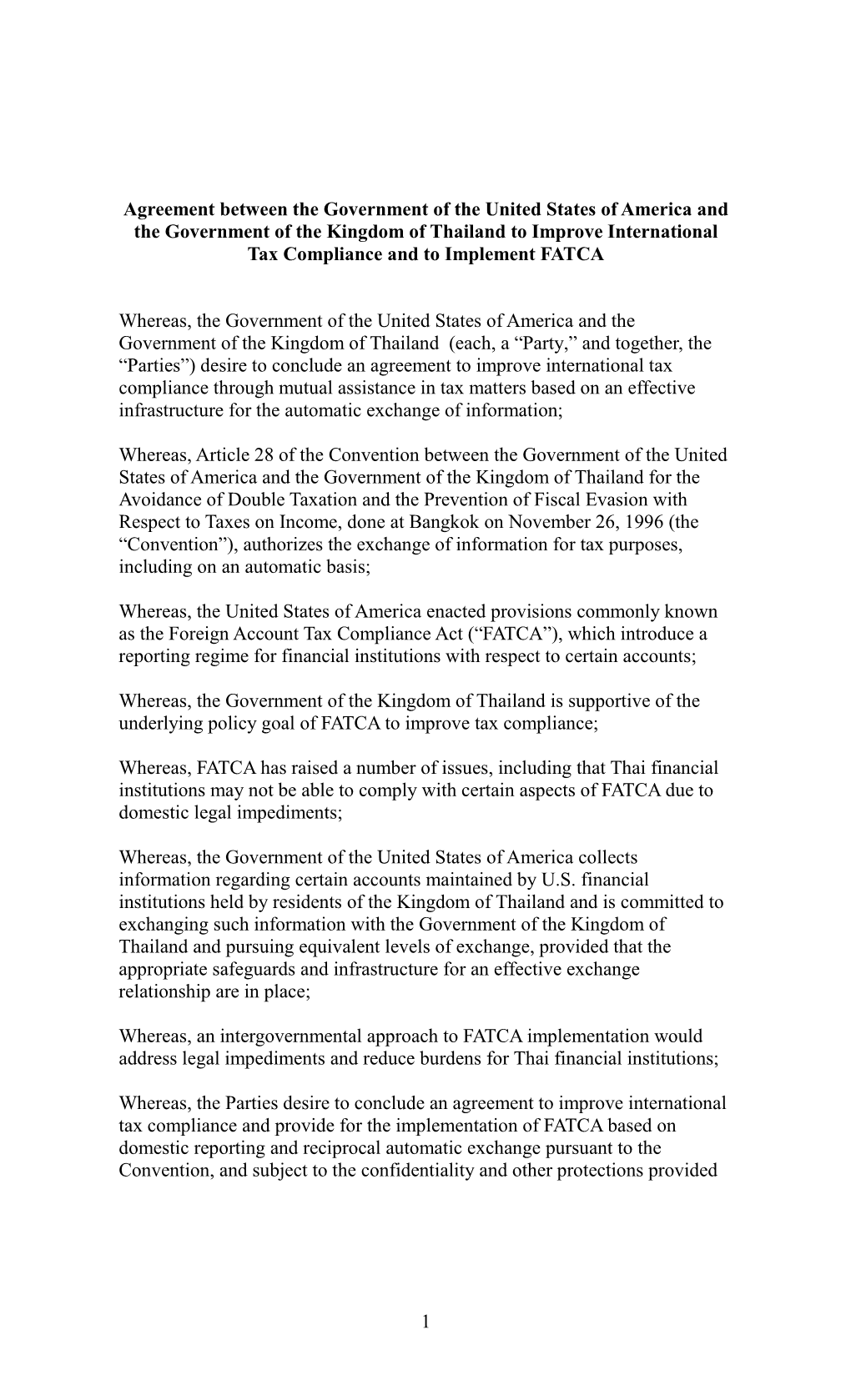 Agreement Between the Government of the United States of America And