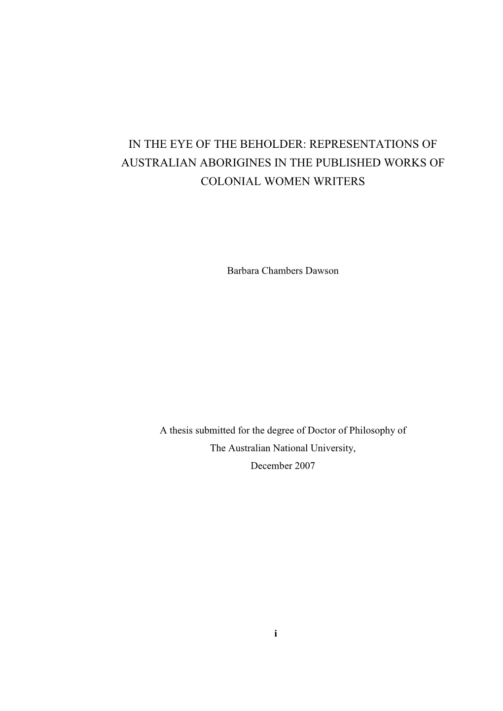 Representations of Australian Aborigines in the Published Works of Colonial Women Writers