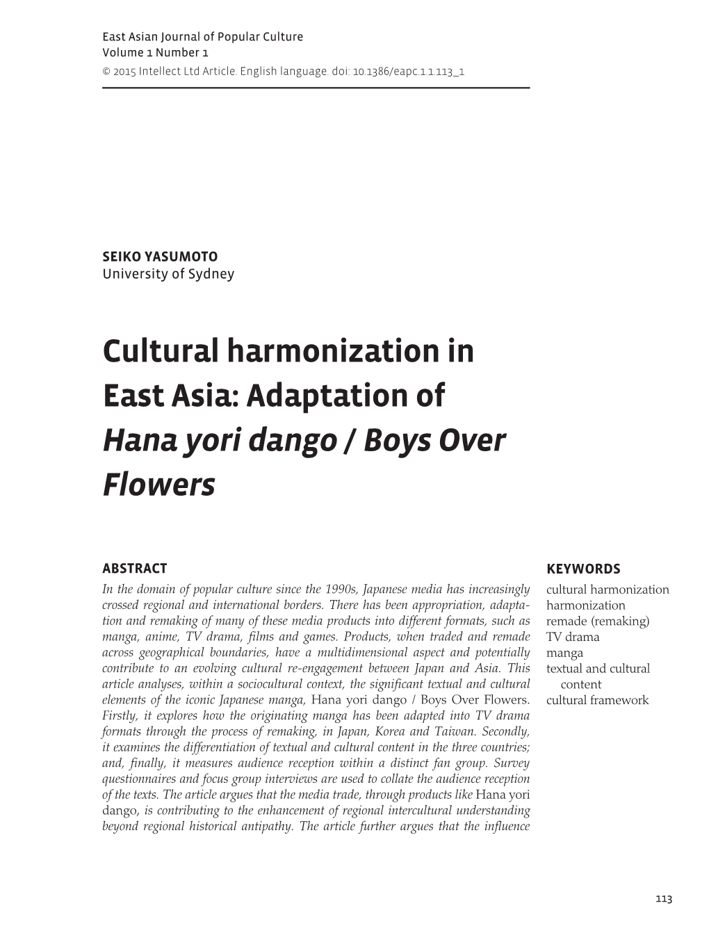 Cultural Harmonization in East Asia: Adaptation of Hana Yori Dango / Boys Over Flowers