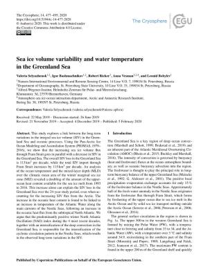 Sea Ice Volume Variability and Water Temperature in the Greenland Sea