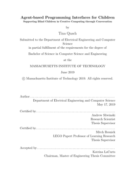 Agent-Based Programming Interfaces for Children Tina Quach