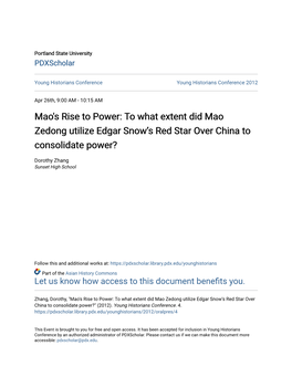 To What Extent Did Mao Zedong Utilize Edgar Snow's Red Star Over