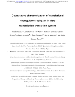 Quantitative Characterization of Translational Riboregulators Using an in Vitro Transcription-Translation System