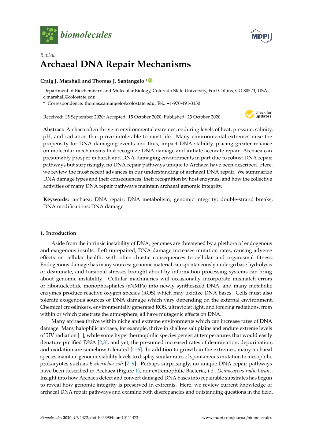 Archaeal DNA Repair Mechanisms