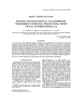 Severe Fetomaternal Alloimmune Thrombocytopenia Presenting with Fetal Hydrocephalus
