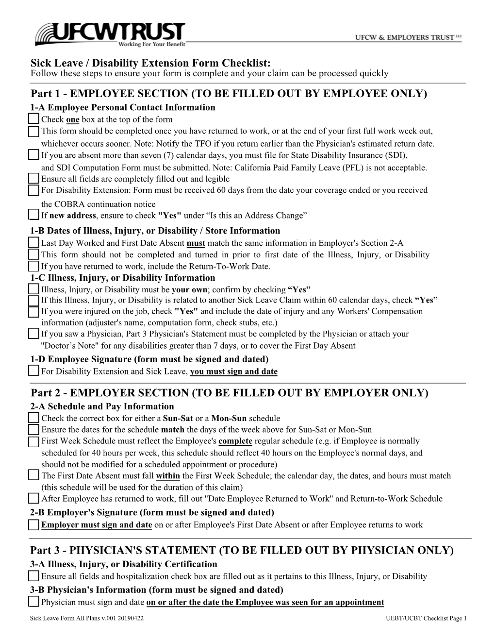 Sick Leave / Disability Extension Form Checklist: Part 2 - DocsLib