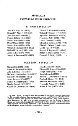 Appendixb Pastors of Jesuit Churches* St