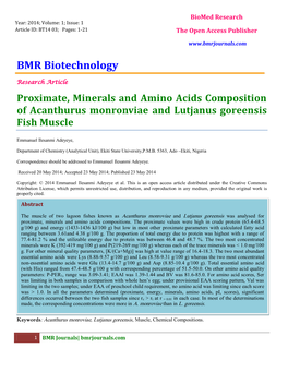 Proximate, Minerals and Amino Acids Composition of Acanthurus Monronviae and Lutjanus Goreensis Fish Muscle