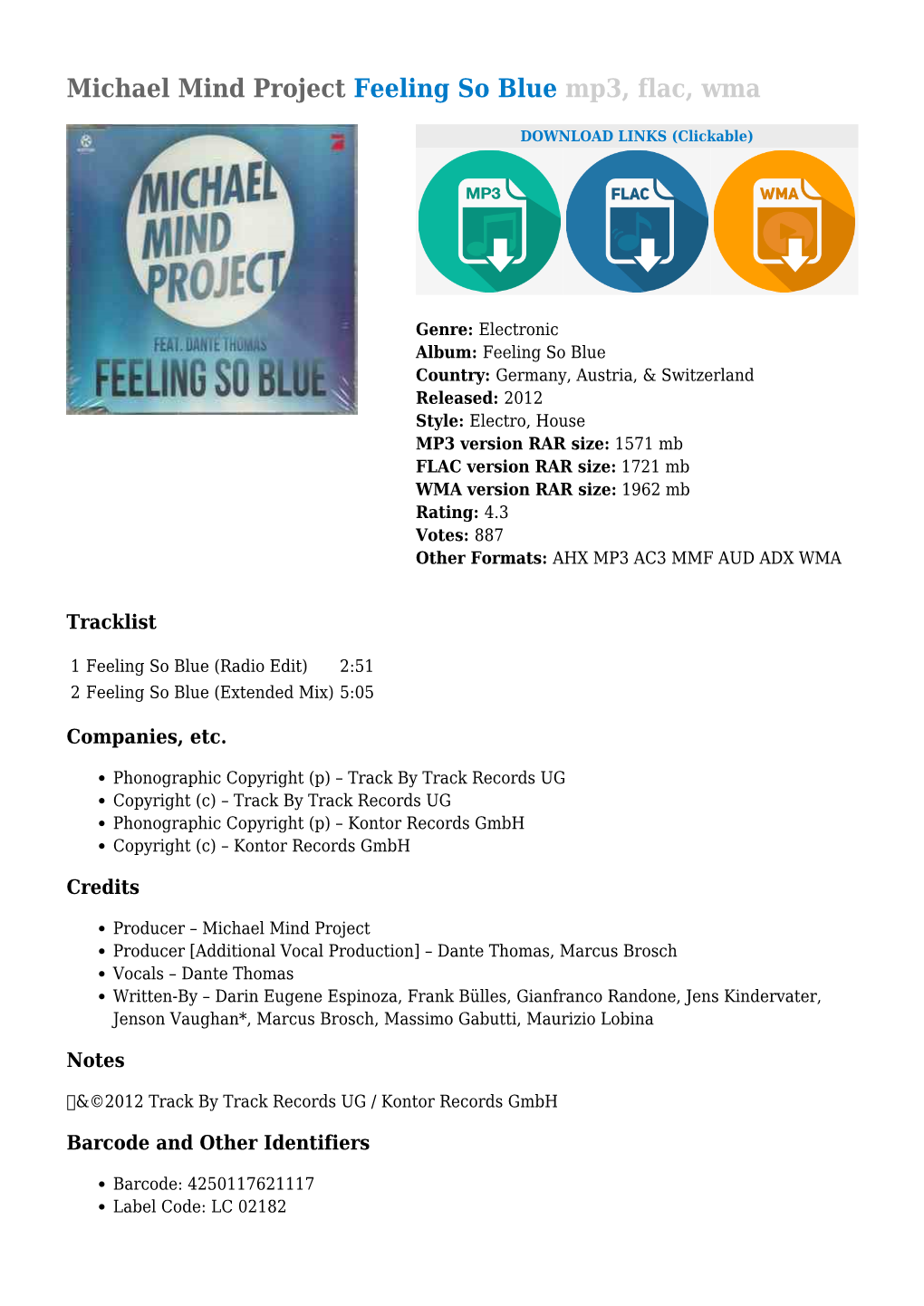 Michael Mind Project Feeling So Blue Mp3, Flac, Wma