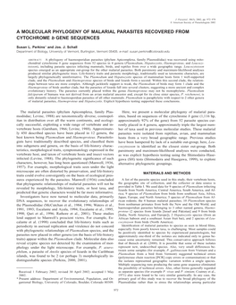 A MOLECULAR PHYLOGENY of MALARIAL PARASITES RECOVERED from CYTOCHROME B GENE SEQUENCES