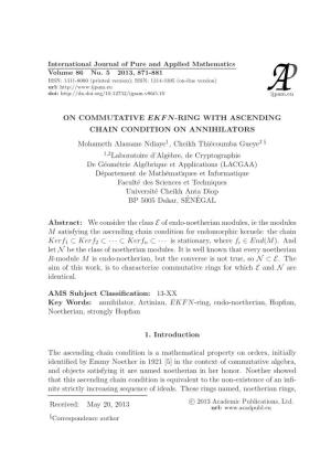 On Commutative Ekfn-Ring with Ascending Chain Condition on Annihilators