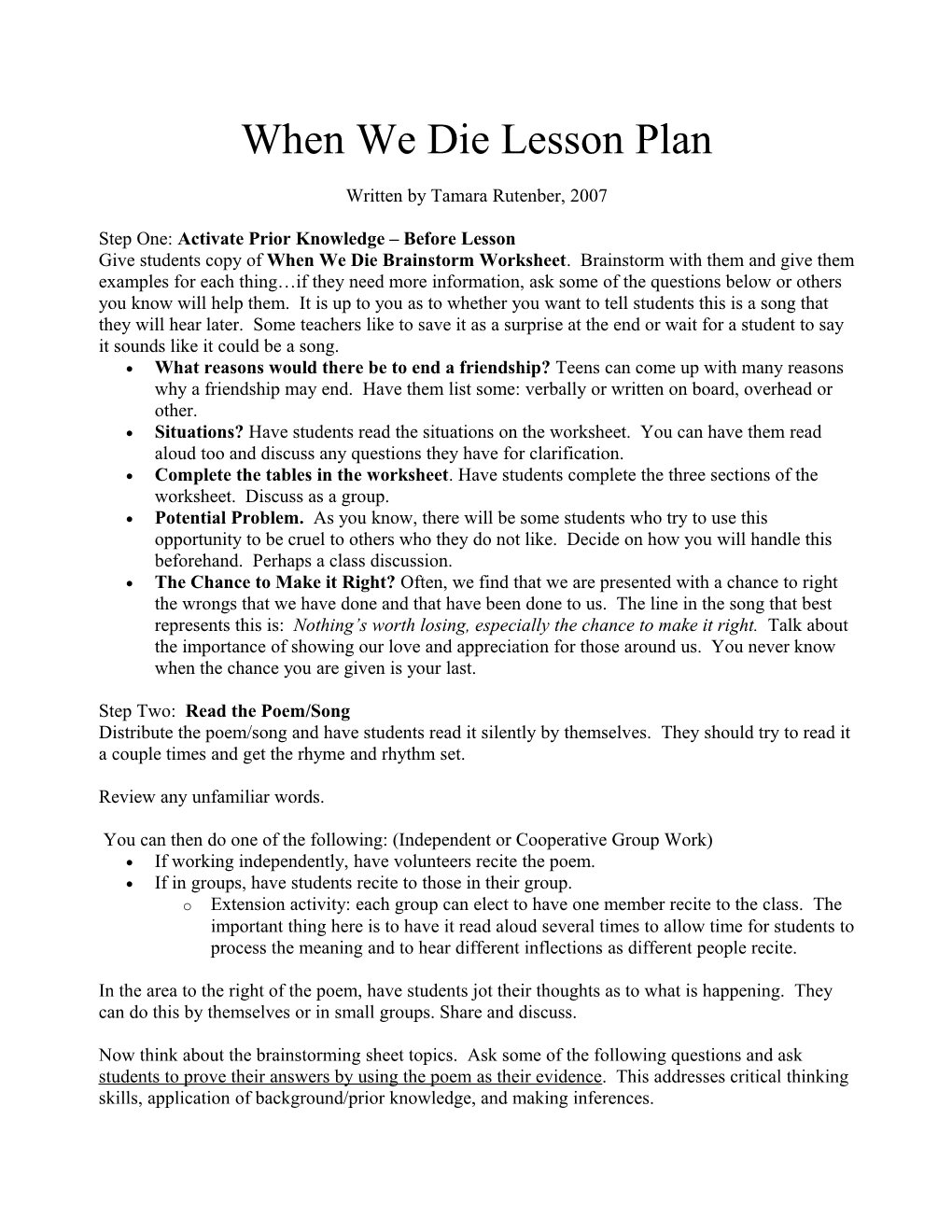 The Hard Way Lesson Plan