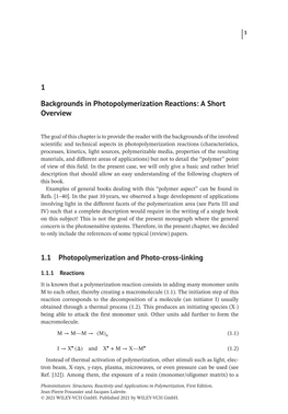 1 Backgrounds in Photopolymerization Reactions: a Short Overview