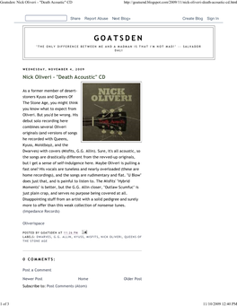 Goatsden: Nick Oliveri - "Death Acoustic" CD