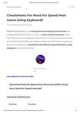 Cheatsheets for Need for Speed Heat Game Using Keyboard!!