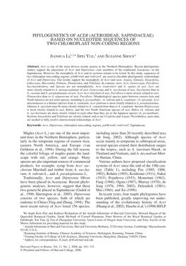 Phylogenetics of Acer (Aceroideae, Sapindaceae) Based on Nucleotide Sequences of Two Chloroplast Non-Coding Regions