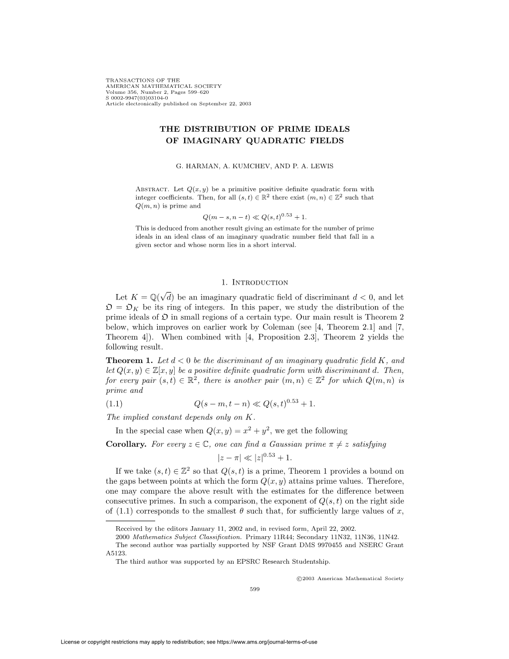 The Distribution of Prime Ideals of Imaginary Quadratic Fields