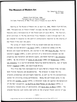 FRENCH FILM FESTIVAL 1988: "Perspectives on French Cinema" Includes Premieres of New Films and a Tribute to Louis Malle