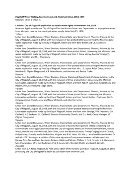 Flagstaff Water History, Mormon Lake and Anderson Mesa, 1958-1974 Descript: 1 Box, 5 Linear In. I. Folder: City of Flagstaff